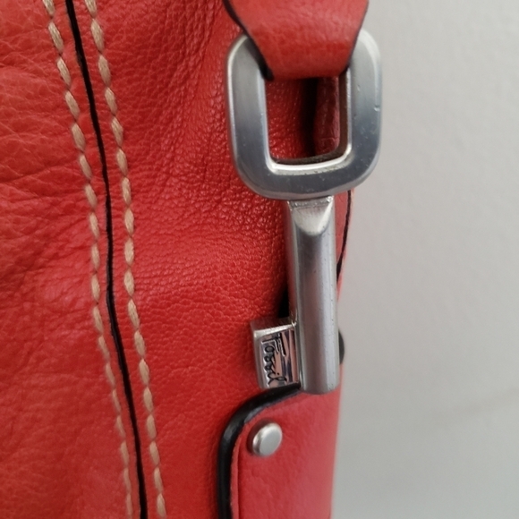 Fossil Leather Crossbody Bag Shoulder Canvas Strap Braided Floral Satin Lined - Picture 3 of 15